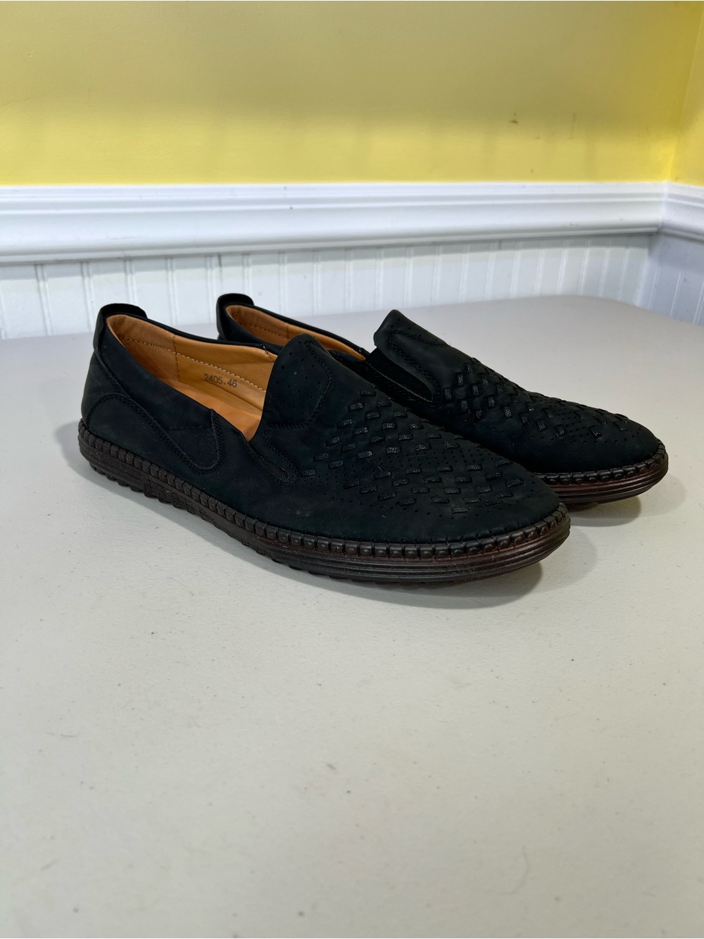 Men's Black Slip-On Woven Casual Shoes